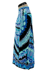 Chic Little 1970s Leonard Ocean Blues Printed Silk Jersey Untra Mini Dress or Tunic