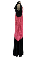 Fantastic Fall 1980 Mary McFadden Couture Salmon Pink & Black Cross Over Pleated Dress