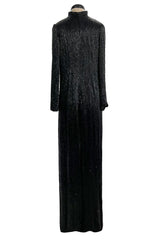 Incredible Fall 1975 John Anthony Glossy Black Completely Hand Beaded Runway Sample Dress