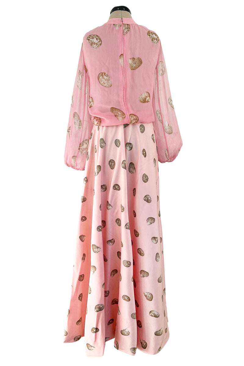 Gorgeous Spring 1974 Valentino Ad Campaign Shell Print Pink Silk Chiffon Top & Silk Twill Skirt Set