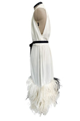 1960s Harold Levine Glamorous High Contrast Black & White Dress w Feather Hem