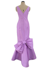 Prettiest 1990s Isaac Mizrahi Pale Pastel Lavender Silk Dress w Flared Skirt & Back Bow