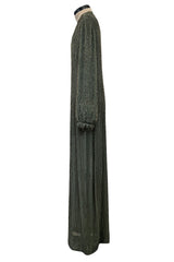 Prettiest Fall 1981 John Anthony Couture Moss Green Silk Chiffon Dress w Hand Beaded Detailing