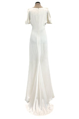 Spectacular 2011 Alexander McQueen Bias Cut Liquid Silk Satin Ivory Dress w Amazing Sleeves