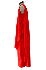 Prettiest 1978 Halston Red Jersey One Shoulder Draped Full Length Maxi Dress