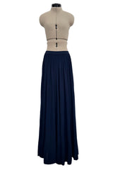 Fall 1985 Yves Saint Laurent Runway & Ad Campaign Blue Silk Jersey Tasselled Corset & Skirt Set