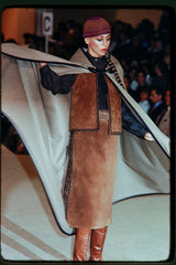 Fabulous Fall 1976 Yves Saint Laurent Striped Blue Wool Knee Length Cape w Hood & Tassel Detailing