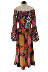 Fantastic 1970s Lanvin by Jules-Francois Crahay Printed Off Shoulder Stretch Jersey Dress