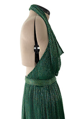 Phenomenal & Rare 1979 Halston Couture Andy Warhol Filmed Green Beaded Halter Dress w Open Back