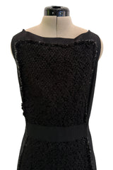 2010s Giambattista Valli Black Dress Stretch Sleeveless Dress w Front Metallic Thread Wool Inset