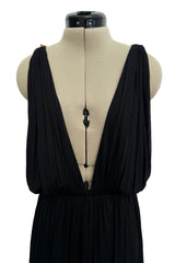 Sensual Spring 1973 Yves Saint Laurent Runway Black Silk Jersey Front, Side & Back Plunge Dress