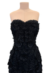 Spring 2008 Oscar De La Renta Black Embroidered Beaded Ribbon Work Floral Silk Organza Dress