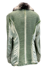 Fall 2005 Roberto Cavalli Green Boucle Jacket w Chinchilla Collar, Rhinestone, SIlk & Velvet Detailing