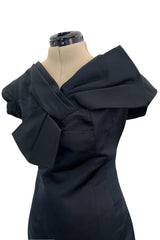 Fabulous Early 1960s Neusters Dior Feeling Black Silk Dress w Front Bow Detail