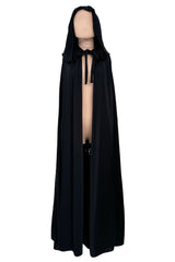 Dramatic Fall 1971 Loris Azzaro Black Jersey Full Length Cape w Hood