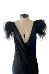 Resort 2008 Nina Ricci by Olivier Theyskens Runway Look 28 Bias Cut Blue & Black Dress w Feather Detailing & Train