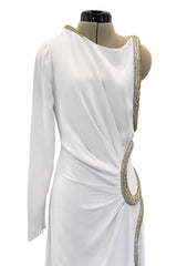 Spring 2016 Roberto Cavalli by Peter Dundas Beaded & Rhinestone Snake Detail White Jersey Dress