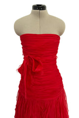 Spring 2007 Valentino Runway Look 57 Strapless Red Silk Chiffon Ruffle Dress