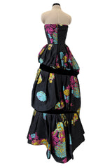 Spectacular Fall 1999 Christian Lacroix Runway Strapless Floral Silk Brocade Dress