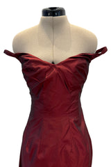 Phenomenal Fall 2000 John Galliano Deep Oxblood Silk Taffeta Corset Dress w Sweeping Skirt Panel
