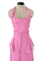 Dreamy Spring 2007 Valentino Pleated Pink Silk Chiffon Dress w Open Tie Back