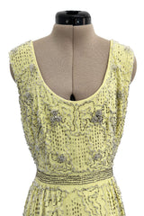 Prettiest Early 1960s Malcolm Starr by Elinor Simmons Hand Beaded Pale Yellow Silk Dress