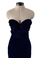 Fall 1986 Yves Saint Laurent Runway & Ad Campaign Hand Gathered Strapless Velvet Dress
