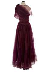 Gorgeous Resort 2020 Khaite Look 21 Burgundy Net Full Skirted Dress & Underskirt
