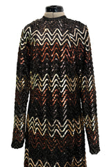 Extraordinary 1970s Donald Brooks Metallic Copper, Gold & Black Sequin & Lame Knit Dress