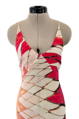 Spring 2004 Roberto Cavalli Long Version of Runway Look 23 Feather Light Silk Coral & Gold Print Dress