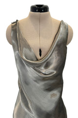 Fall 2007 Alexander McQueen Muted Metallic Silk Bias Cut Dress w Back Drape