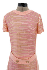 Chic Little Fall 2001 Chanel by Karl Lagerfeld Runway Pastel Pink Dress w Fully Sequin Front