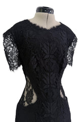 Fall 2017 Alexander McQueen by Sarah Burton Black Lace Dress w See Through Lace Back