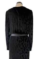 Fall 1985 Hubery de Givenchy Haute Couture Runway Plunge Black Silk Velvet Leopard Dress