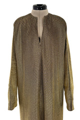 Wonderful 1970s Halston Metallic Gold Lame Lurex Full Length Caftan Dress w Notched Neckline