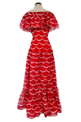 Exceptional & Important Spring 1980 Yves Saint Laurent Runway Red & White Print Silk Organza Dress