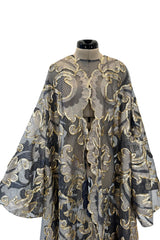 Phenomenal Fall 1993 Paco Rabanne Haute Couture Runway Sample Look 51 Metallic Gold & Silk Net Evening Caftan Coat