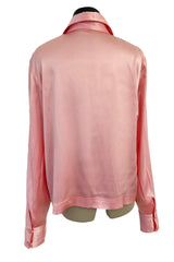 Dreamy 1990s Chanel by Karl Lagerfeld Pastel Pink Silk Stretch Button Front Top