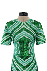 Magnificent Spring 2022 Etro Runwy Look 38 Fully Sequinned Green Silk Chiffon Full Length Dress