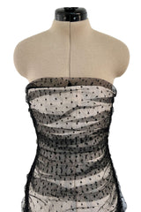 Beautiful Spring 1998 Valentino Black Dot Net Over Ivory Silk Taffeta Strapless Dress