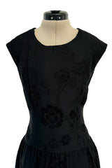 Amazing 1960s Unlabelled Christian Dior by Marc Bohan Black Silk Brocade Shift Dress w Floral Pattern