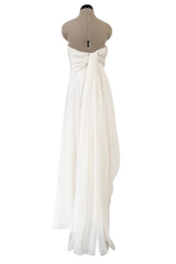 Dreamy Spring 2008 Christian Dior by John Galliano Ivory Silk Chiffon Dress w Hand Done Floral Embroidery