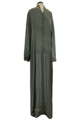Prettiest Fall 1981 John Anthony Couture Moss Green Silk Chiffon Dress w Hand Beaded Detailing