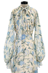 Prettiest Resort 2020 Luisa Beccaria Runway Look 24 Blue & Ivory Silk Chiffon Dress