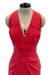 Phenomenal Cruise 2011 Christian Dior by John Galliano Red Silk Chiffon Dress w Pleated Detailing