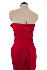 Gorgeous 2015 Alexander McQueen by Sarah Burton Strapless Red Silk Bow Dress