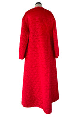 Fabulous 1980s Arnold Scaasi Brilliant Red Quilted Velvet Oversized Cocoon Button Front Coat