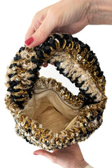 Hand Made to Order 1930s John-Fredericks Metallic Gold & Black Woven Evening Bag w Sequin Detailing