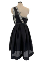 Incredible 1970s Givenchy Demi-Couture One Shoulder Silk Gazaar Dress w Rhinestones Edging