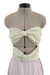 Phenomenal Spring 1991 Original Valentino Runway Pale Pink & Pastel Green Strapless Cut Out Dress